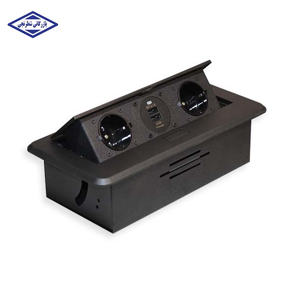 باکس رومیزی 2 پریز با USB مشکی