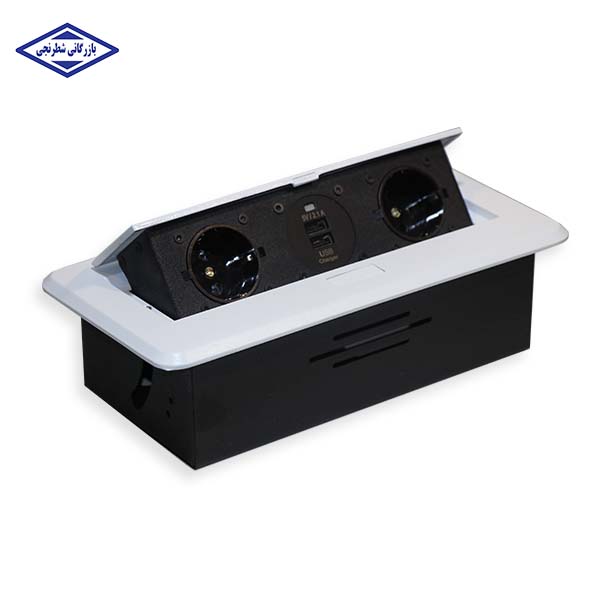 باکس دو پریز دو USB سفید و مشکی