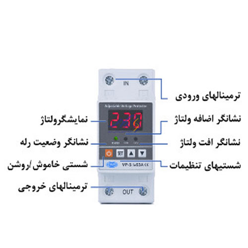 محافظ ولتاژ تکفاز 63 آمپر JBH مدل VP-S63A؛ محافظ هوشمند ولتاژ با نمایشگر دیجیتال