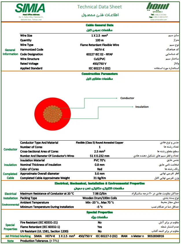 دیتاشیت سیم افشان 2.5 سیمیا